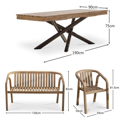 Amelia Wooden Rectangular 6 Seater Dining Table Set with  Shiro Bench and  Shiro Dining Chairs with Cushions - Laura James 