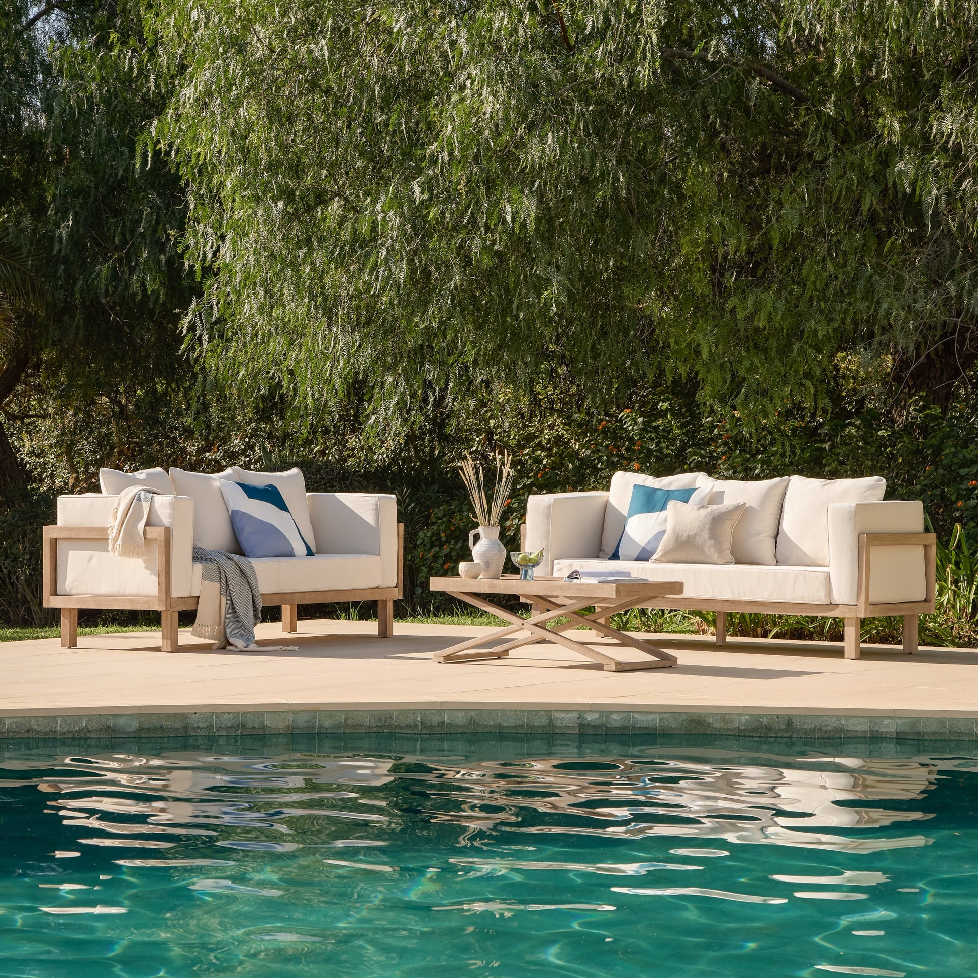 Akira 6 Seater Wooden Sofa Set with Coffee Table - Laura James