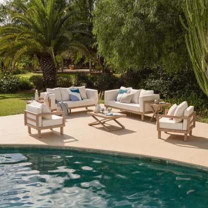 Akira 5 Seater Wooden Garden Sofa Set with Coffee and 2 Akira Side Tables - Laura James