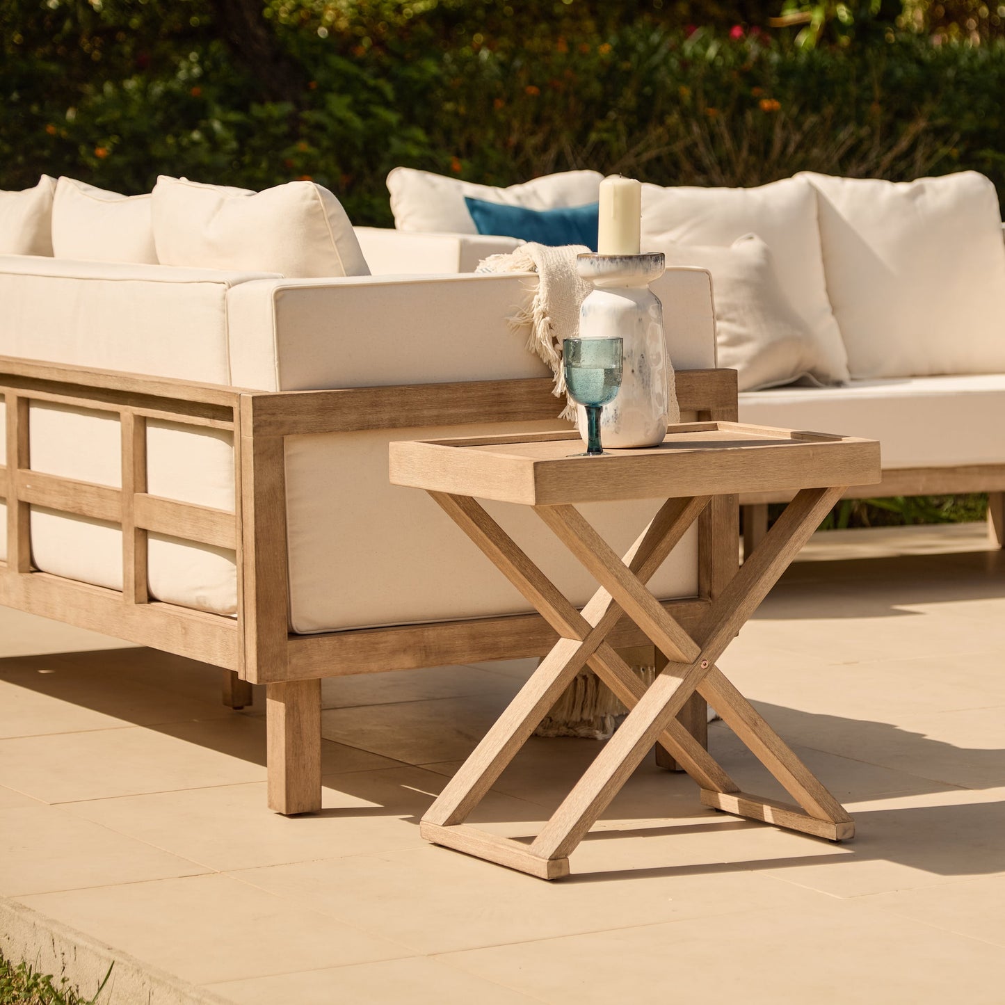 Akira 5 Seater Wooden Garden Sofa Set with Coffee and 2 Akira Side Tables - Laura James