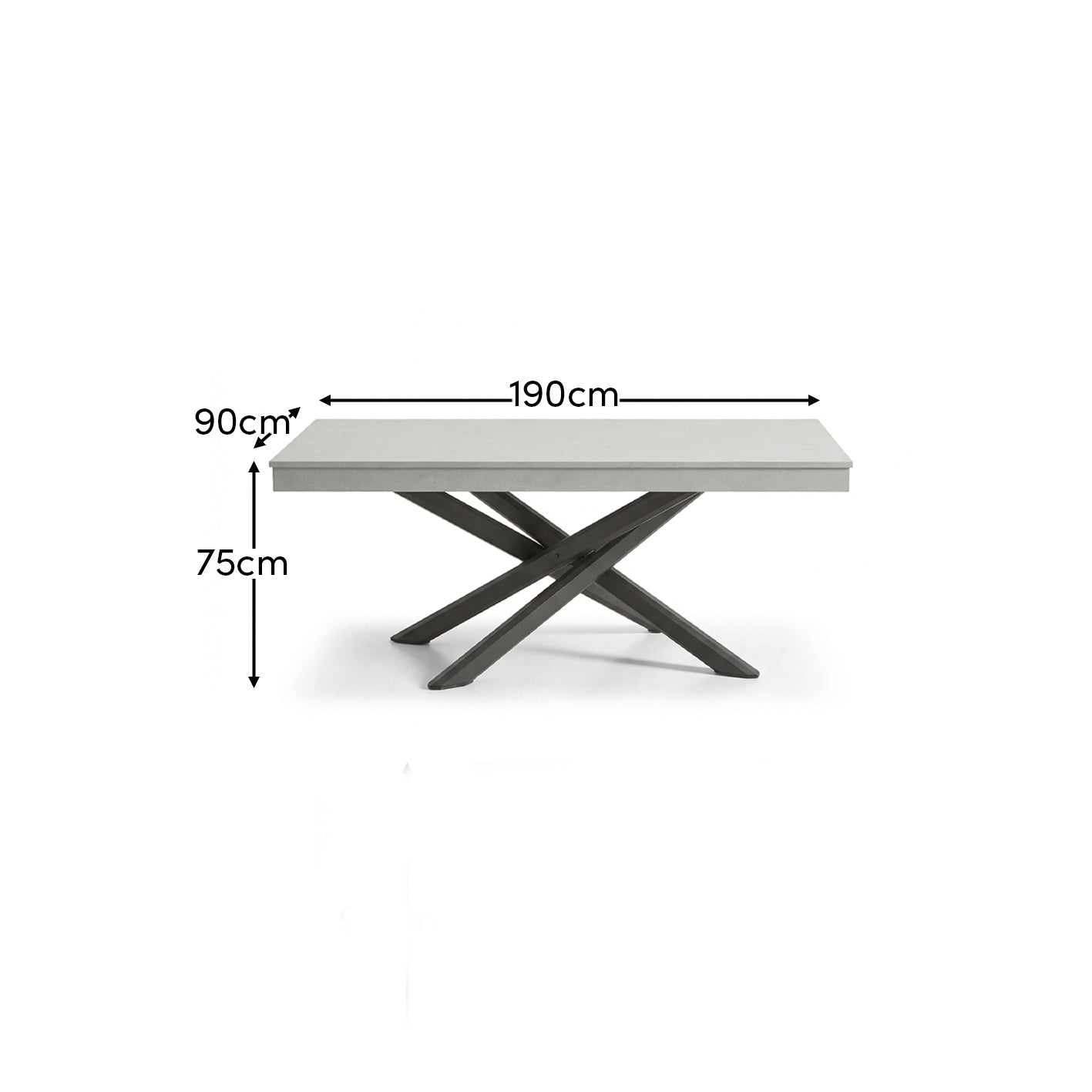Amelia 6 Seater Concrete Garden Dining Table - Metal Legs - Pale Grey - Laura James