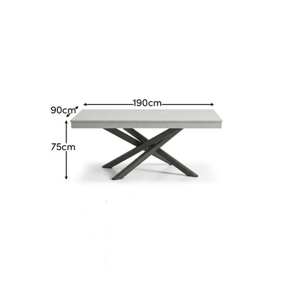 Amelia 6 Seater Concrete Garden Dining Table - Metal Legs - Pale Grey - Laura James