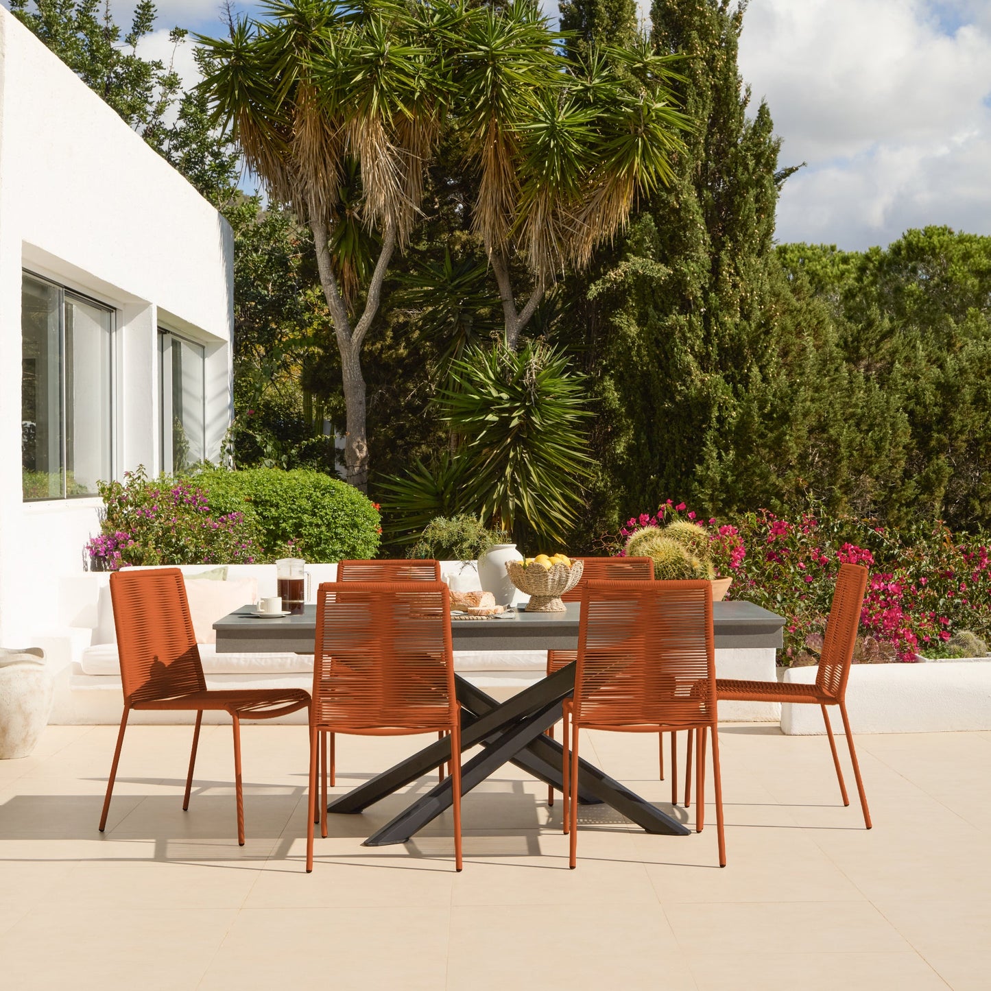 Amelia 6 Seater Dove Grey Concrete Garden Dining Set with Ryder Burnt Orange Chairs - Laura James