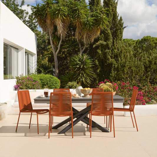 Amelia 6 Seater Dove Grey Concrete Garden Dining Set with Ryder Burnt Orange Chairs - Laura James