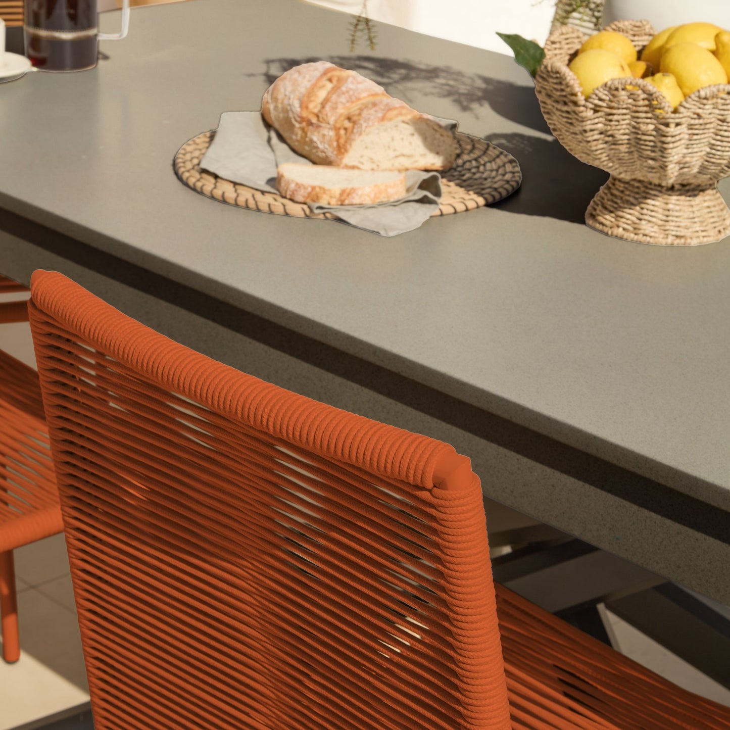 Amelia 6 Seater Dove Grey Concrete Garden Dining Set with Ryder Burnt Orange Chairs - Laura James