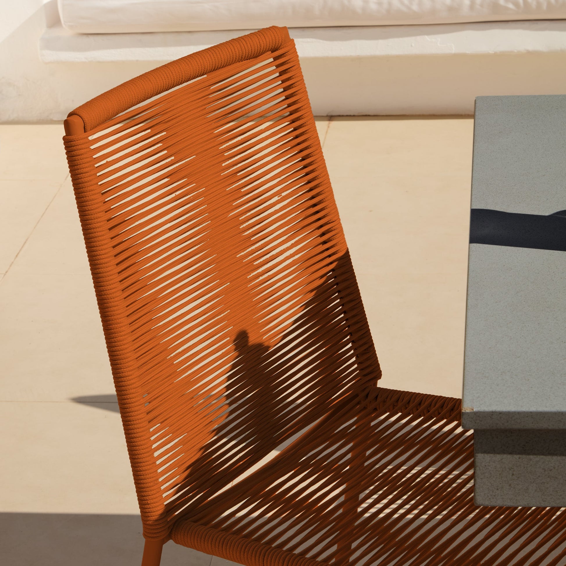 Amelia 6 Seater Dove Grey Concrete Garden Dining Set with Ryder Burnt Orange Chairs - Laura James