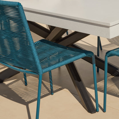 Amelia 6 Seater Pale Grey Concrete Garden Dining Set with Ryder Teal Chairs - Laura James