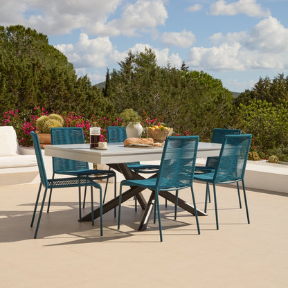 Amelia 6 Seater Pale Grey Concrete Garden Dining Set with Ryder Teal Chairs - Laura James