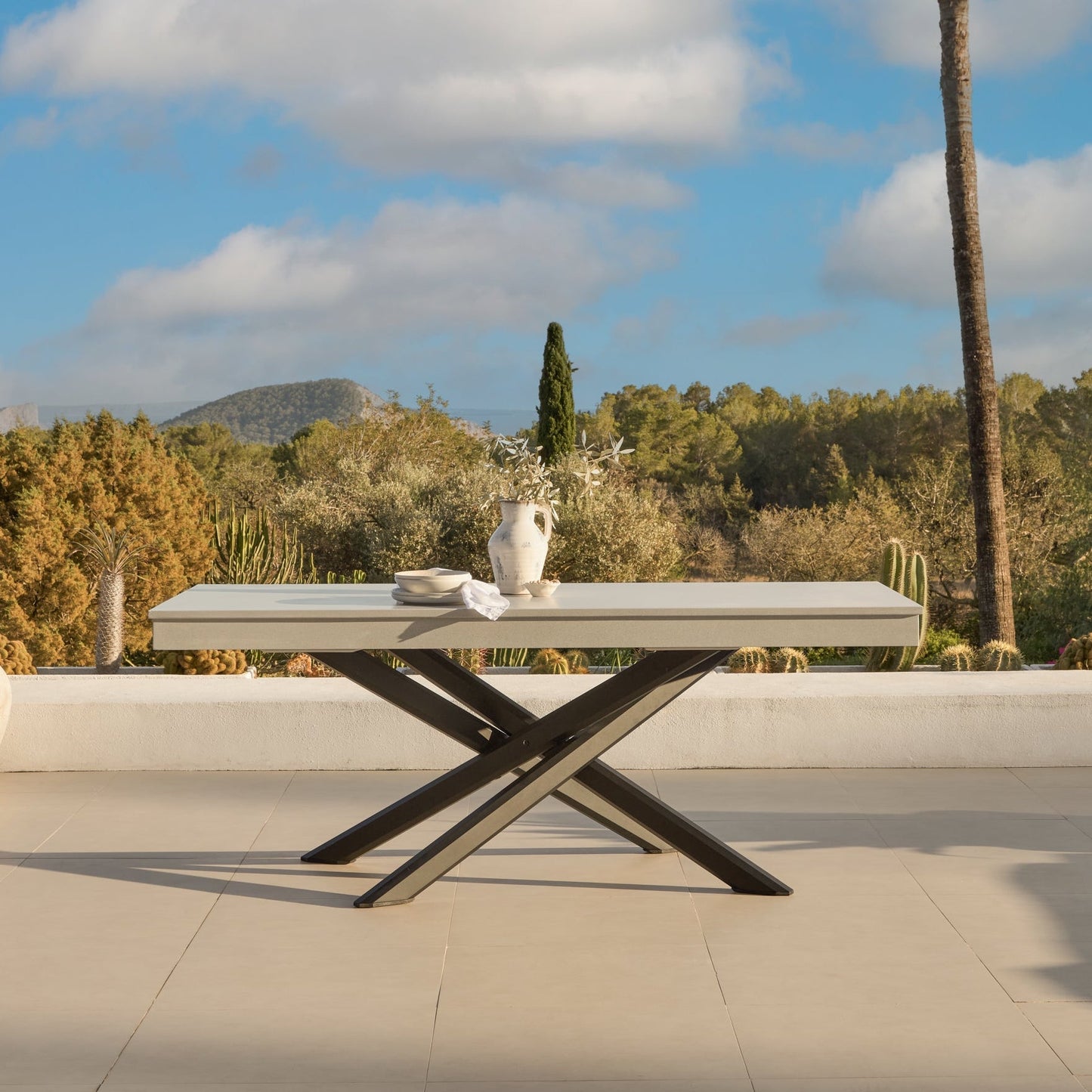 Amelia 6 Seater Concrete Garden Dining Table - Metal Legs - Pale Grey - Laura James