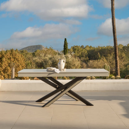 Amelia 6 Seater Concrete Garden Dining Table - Metal Legs - Pale Grey - Laura James