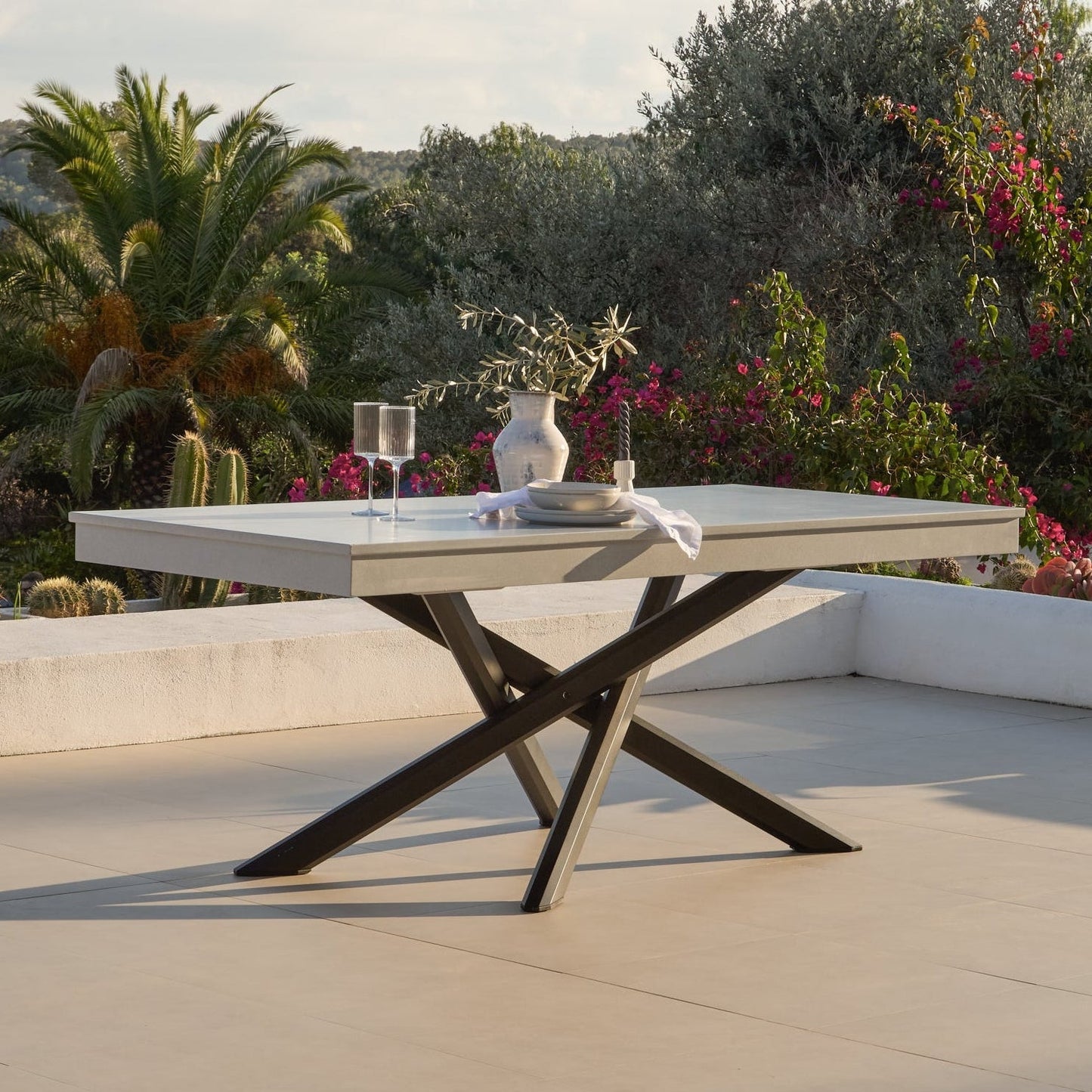 Amelia 6 Seater Concrete Garden Dining Table - Metal Legs - Pale Grey - Laura James