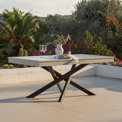 Amelia 6 Seater Concrete Garden Dining Table - Metal Legs - Pale Grey - Laura James