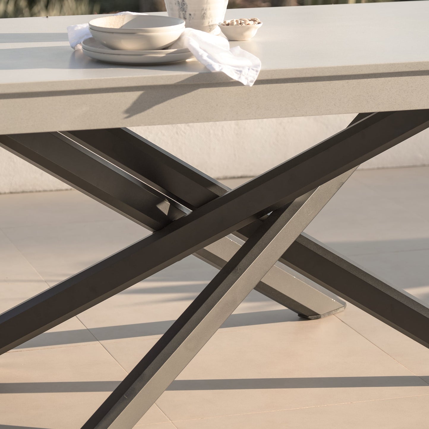 Amelia 6 Seater Concrete Garden Dining Table - Metal Legs - Pale Grey - Laura James