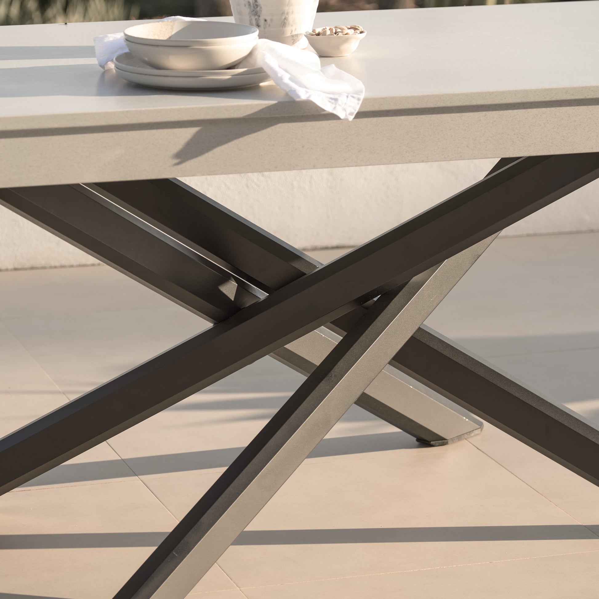 Amelia 6 Seater Concrete Garden Dining Table - Metal Legs - Pale Grey - Laura James