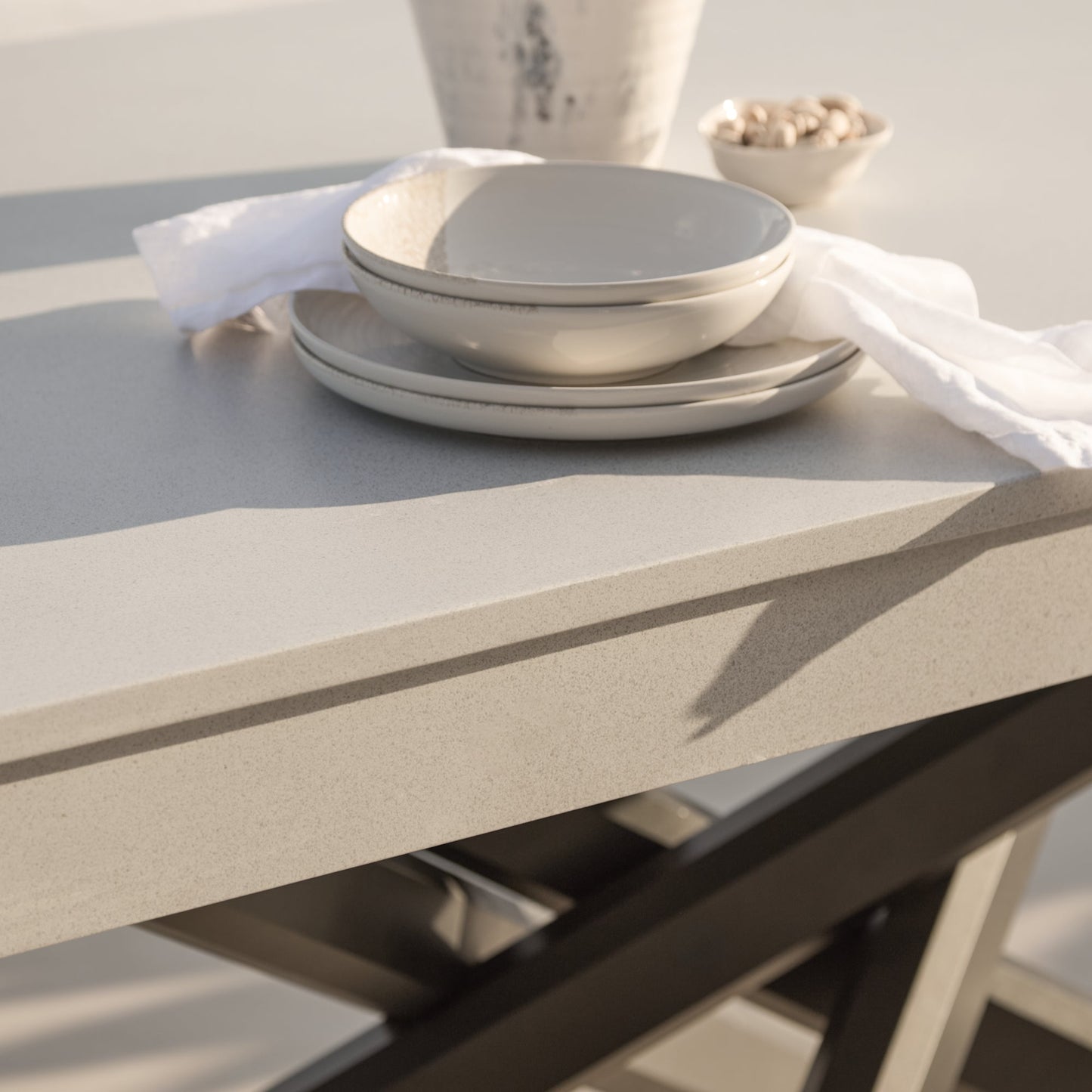 Amelia 6 Seater Concrete Garden Dining Table - Metal Legs - Pale Grey - Laura James