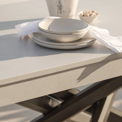 Amelia 6 Seater Concrete Garden Dining Table - Metal Legs - Pale Grey - Laura James