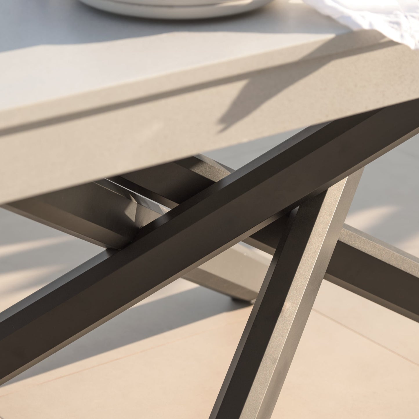 Amelia 6 Seater Concrete Garden Dining Table - Metal Legs - Pale Grey - Laura James