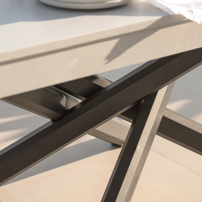 Amelia 6 Seater Concrete Garden Dining Table - Metal Legs - Pale Grey - Laura James