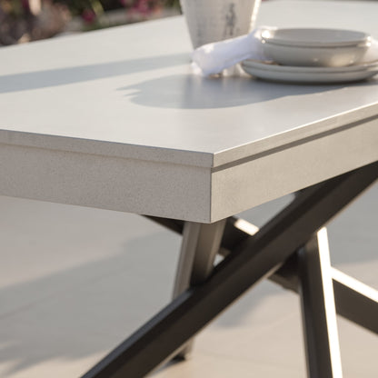 Amelia 6 Seater Concrete Garden Dining Table - Metal Legs - Pale Grey - Laura James
