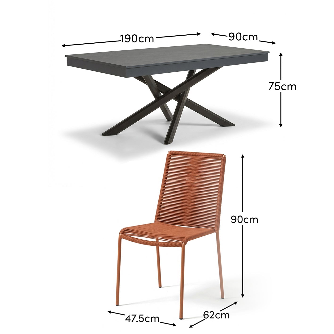 Amelia 6 Seater Dove Grey Concrete Garden Dining Set with Ryder Burnt Orange Chairs - Laura James