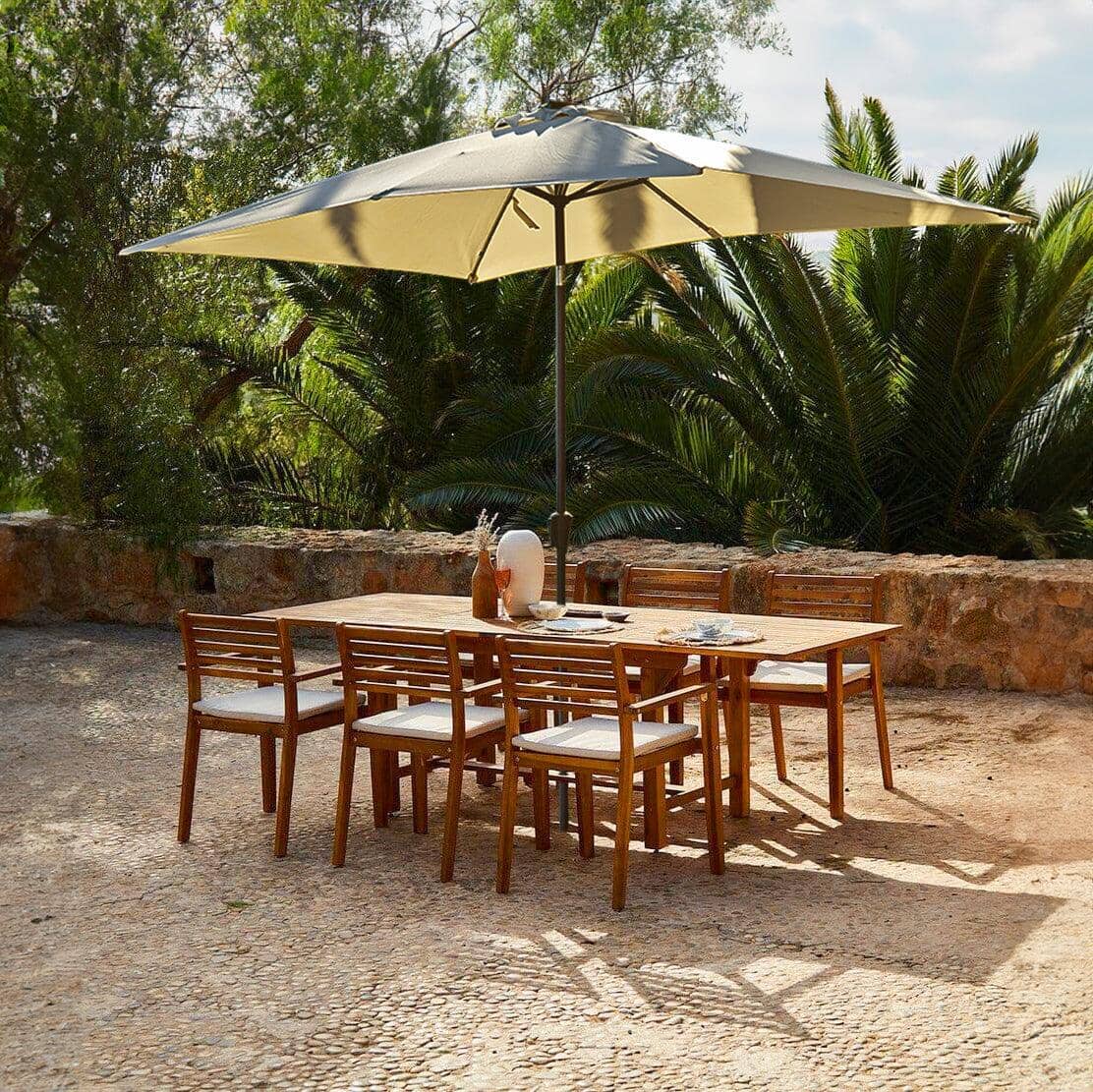 Aspen 6 Seater Wooden Extendable Garden Dining Set with addon rectangular-2x3m-parasol - Laura James