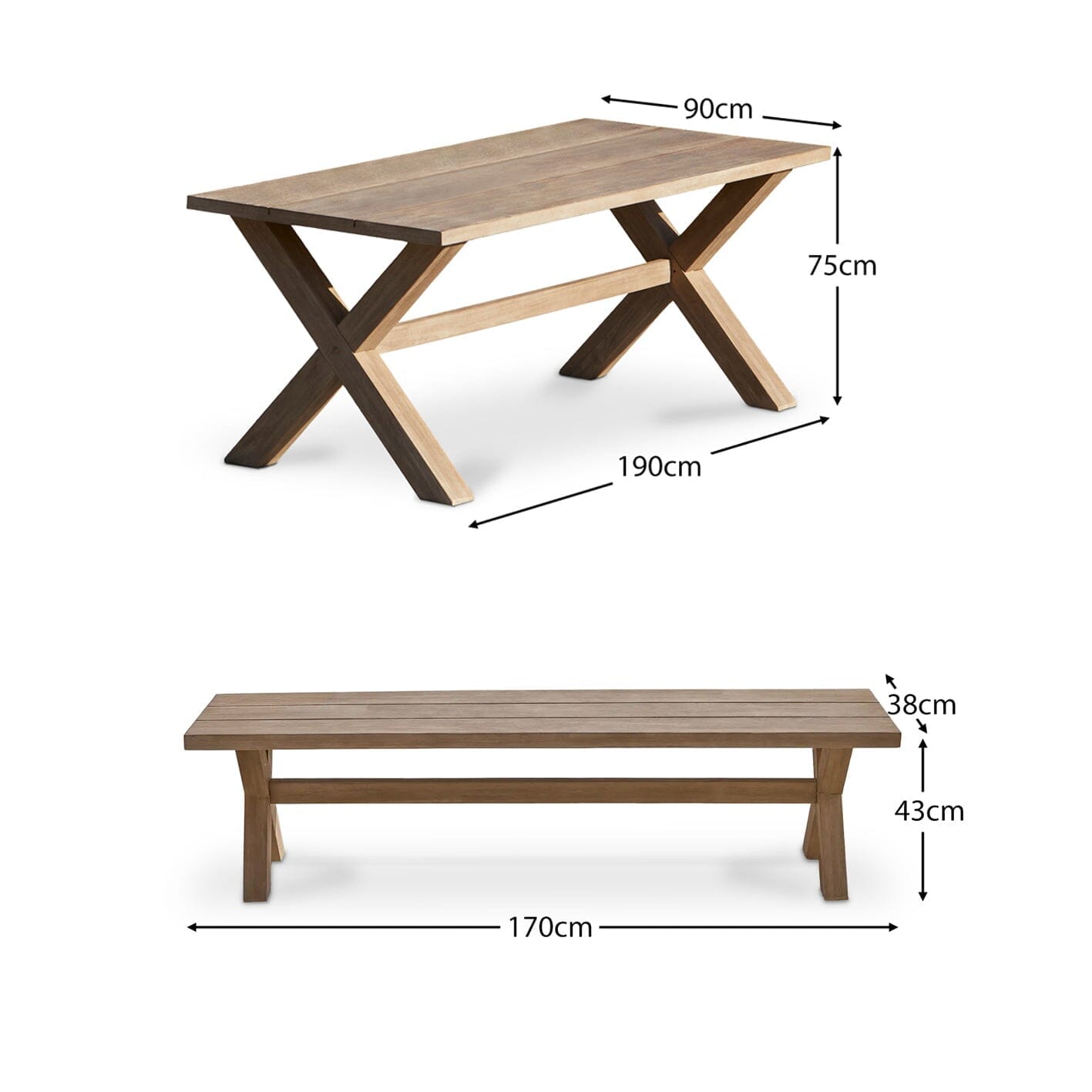 Charlotte  Wooden 6 Seater  Dining Table Set with Wooden Benches - Laura James 