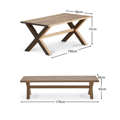 Charlotte  Wooden 6 Seater  Dining Table Set with Wooden Benches - Laura James 