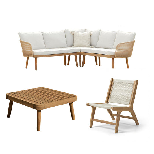 Eaden 8 Seater Corner Coffee Table Garden Set with 2 Seren Occasional Chairs - Natural