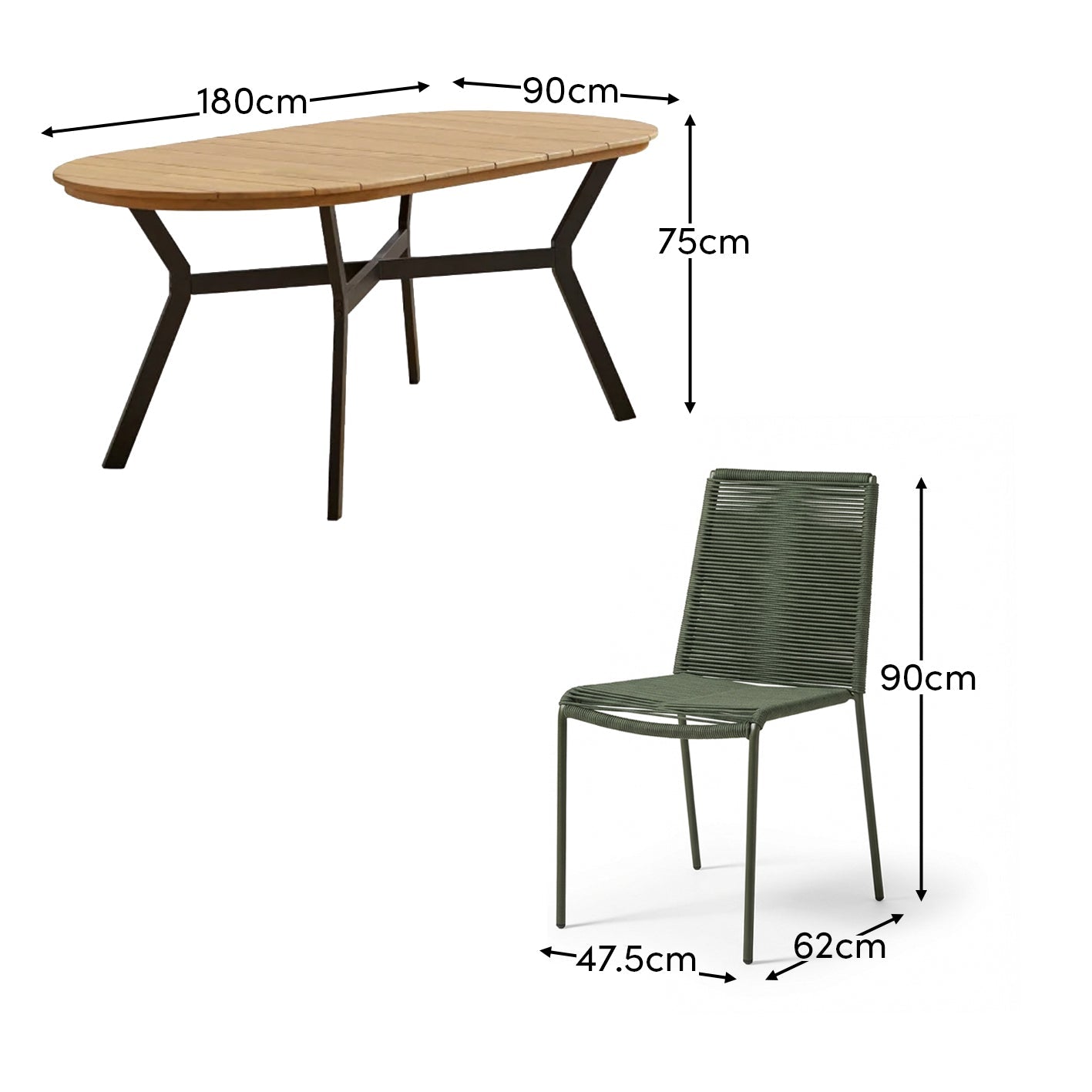 Ezra 6 Seater Oval Wooden Garden Dining Set with Ryder Khaki Chairs - Laura James 