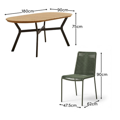 Ezra 6 Seater Oval Wooden Garden Dining Set with Ryder Khaki Chairs - Laura James 