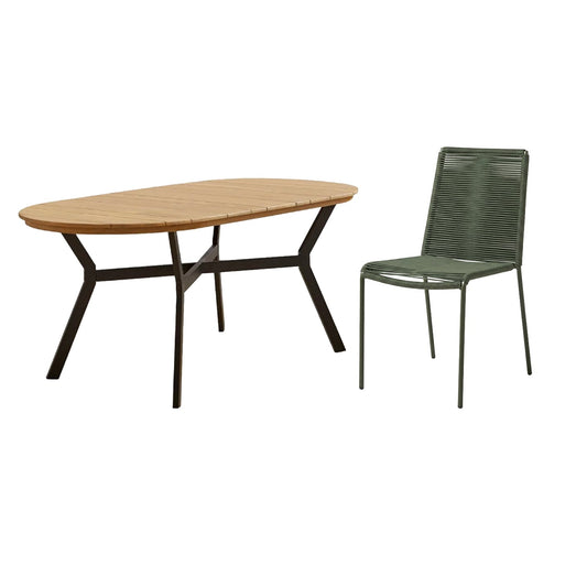 Ezra 6 Seater Oval Wooden Garden Dining Set with Ryder Khaki Chairs - Laura James