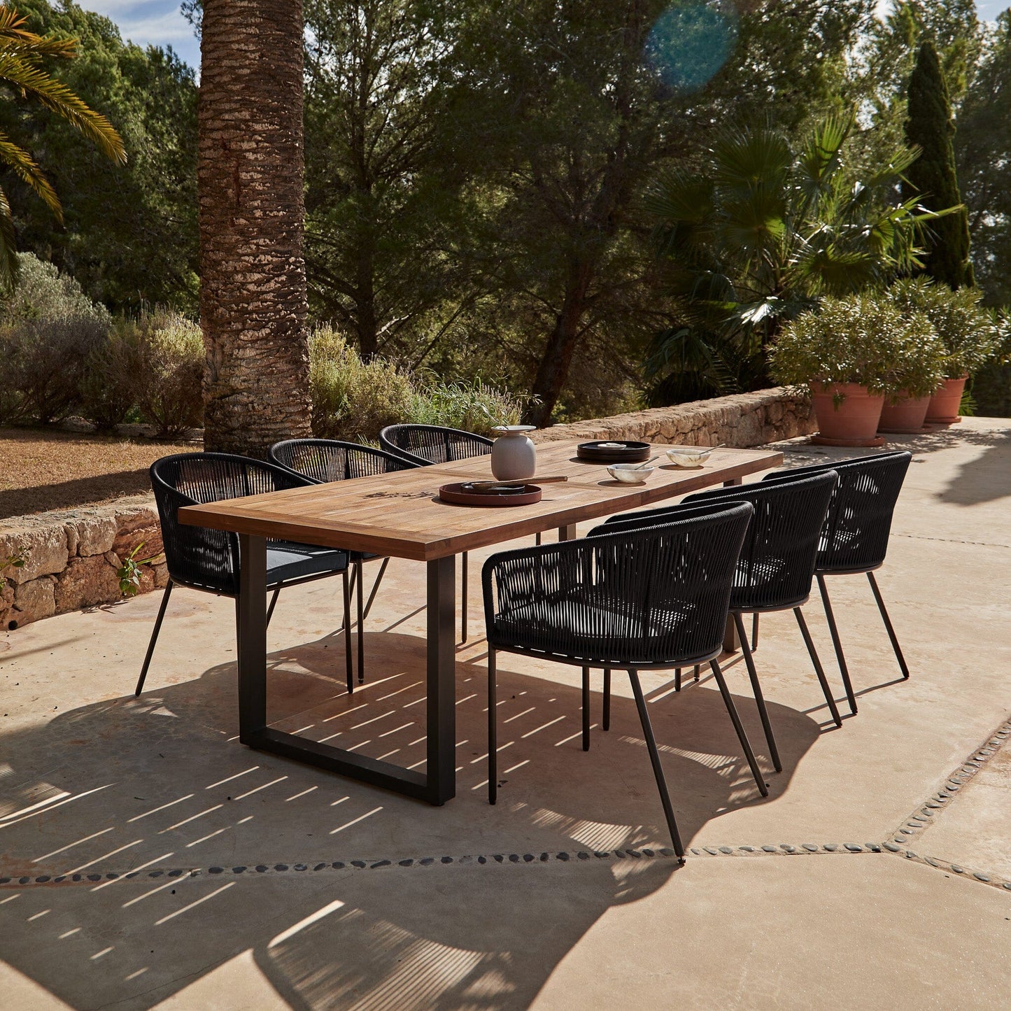 Hali 6 Seater Wooden Outdoor Dining Set with Hali Black Chairs - 235cm