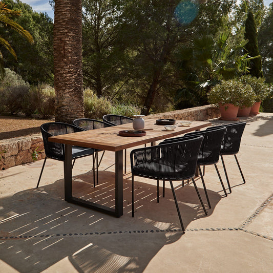 Hali 6 Seater Wooden Outdoor Dining Set with Hali Black Chairs - 235cm