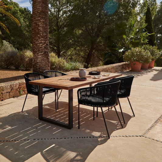 Hali 4 Seater Wooden Outdoor Dining Set with Hali Black Chairs - 175cm