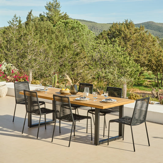 Hali 6 Seater Wooden Garden Dining Set with Ryder Black Chairs - 175cm - Laura James
