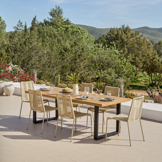 Hali 6 Seater Wooden Garden Dining Set with Ryder Clay Chairs - 175cm - Laura James