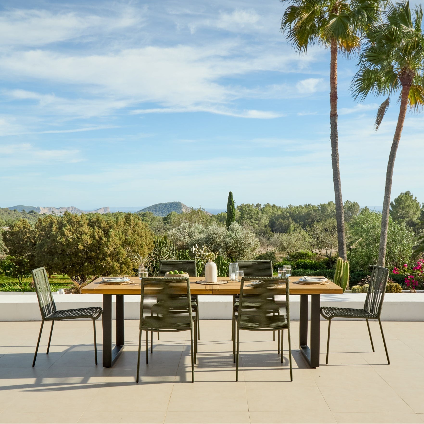 Hali 6 Seater Wooden Garden Dining Set with Ryder Khaki Chairs - 175cm - Laura James