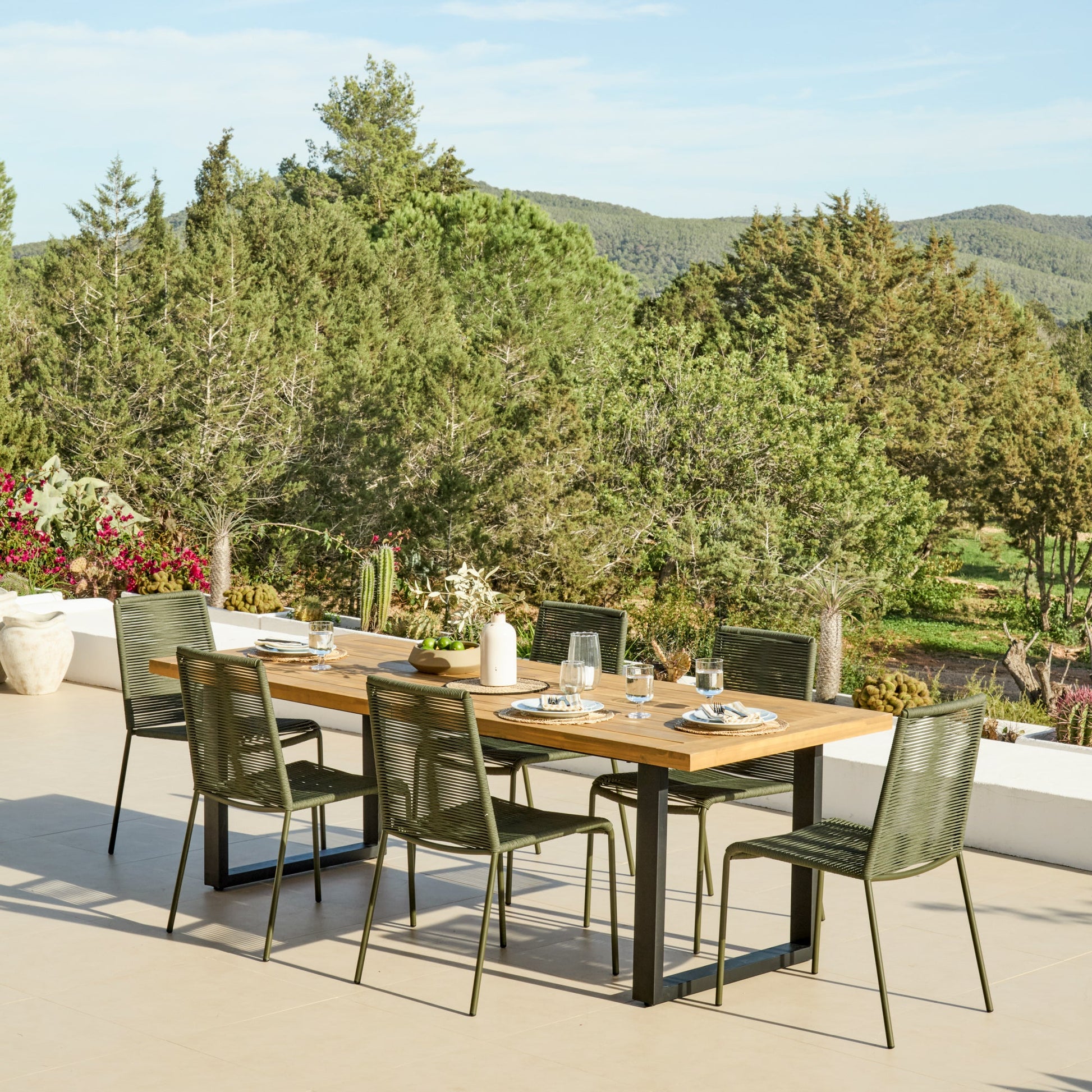 Hali 6 Seater Wooden Garden Dining Set with Ryder Khaki Chairs - 175cm - Laura James