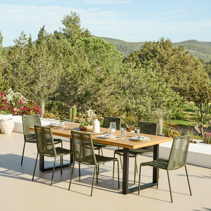 Hali 6 Seater Wooden Garden Dining Set with Ryder Khaki Chairs - 175cm - Laura James