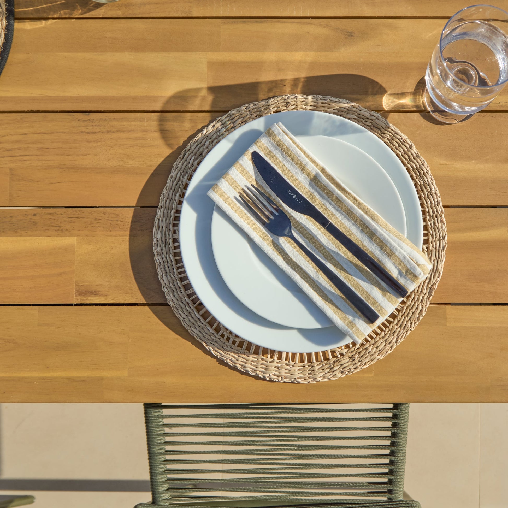 Hali 6 Seater Wooden Garden Dining Set with Ryder Khaki Chairs - 175cm - Laura James