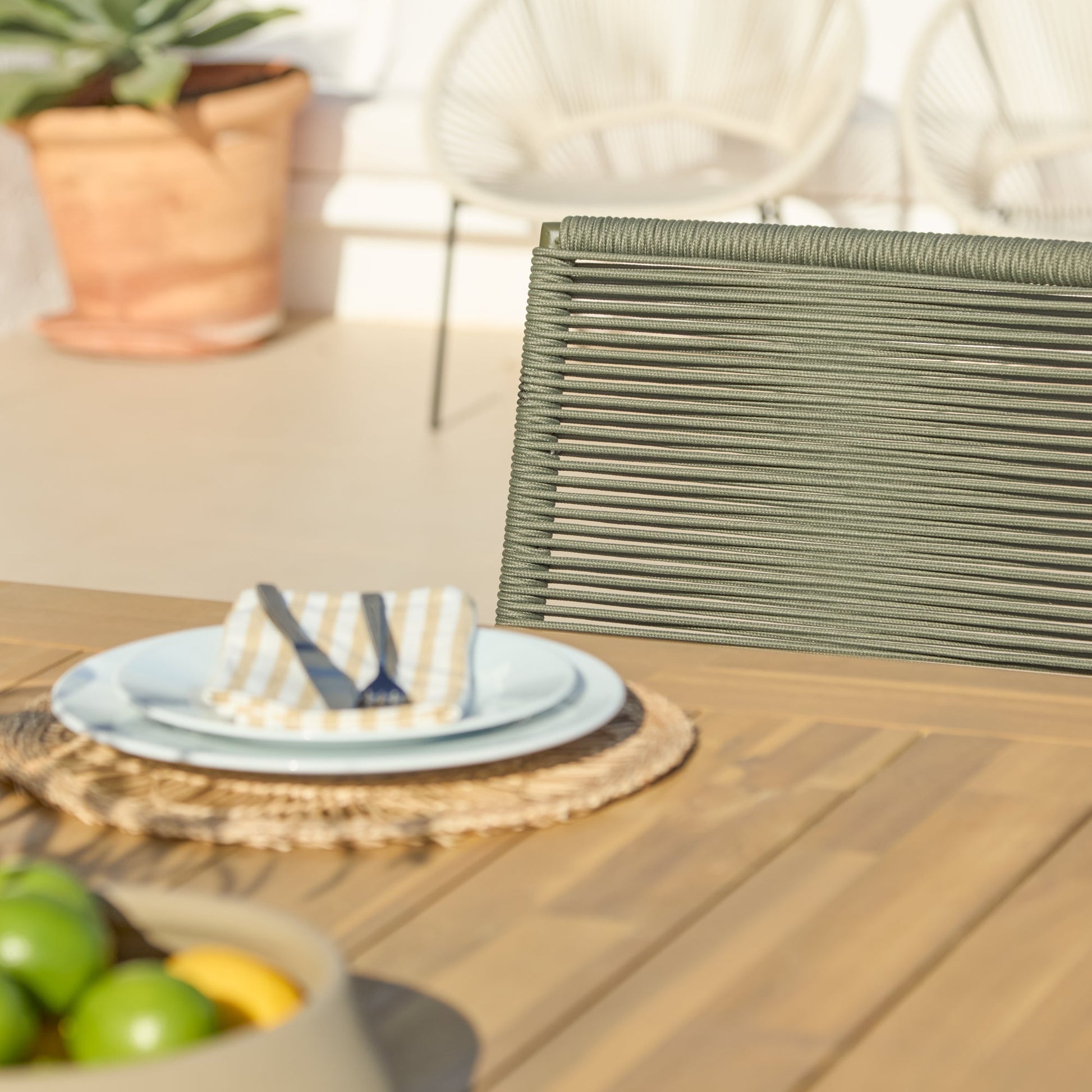 Hali 6 Seater Wooden Garden Dining Set with Ryder Khaki Chairs - 175cm - Laura James