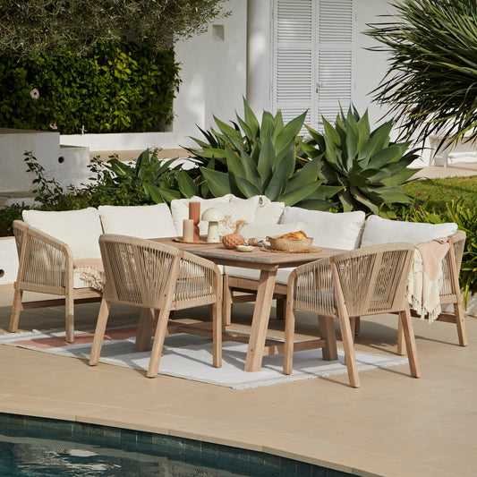 Shiro Wooden Garden Corner Dining Sofa Set with Nala Rope Chairs  - Laura James 
