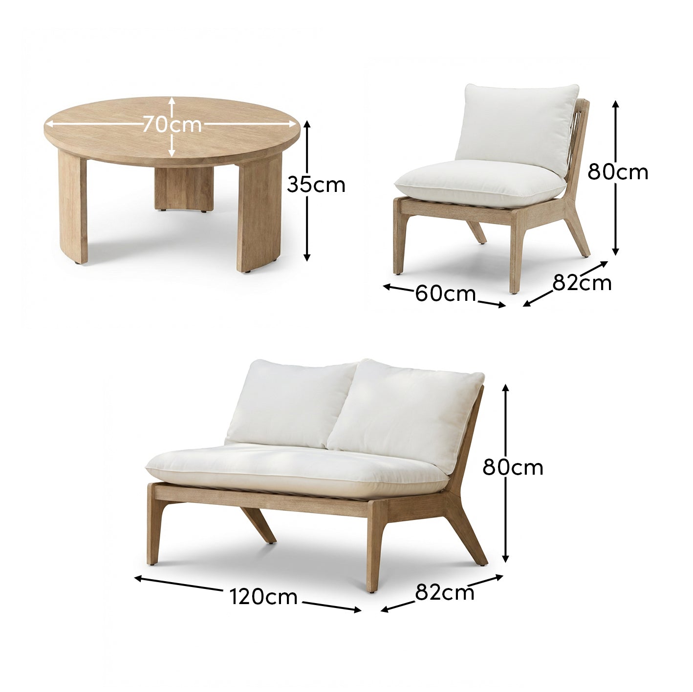 Mali Wooden Garden Sofa Set with Coffee Table & 2 Mali Chairs - Laura James