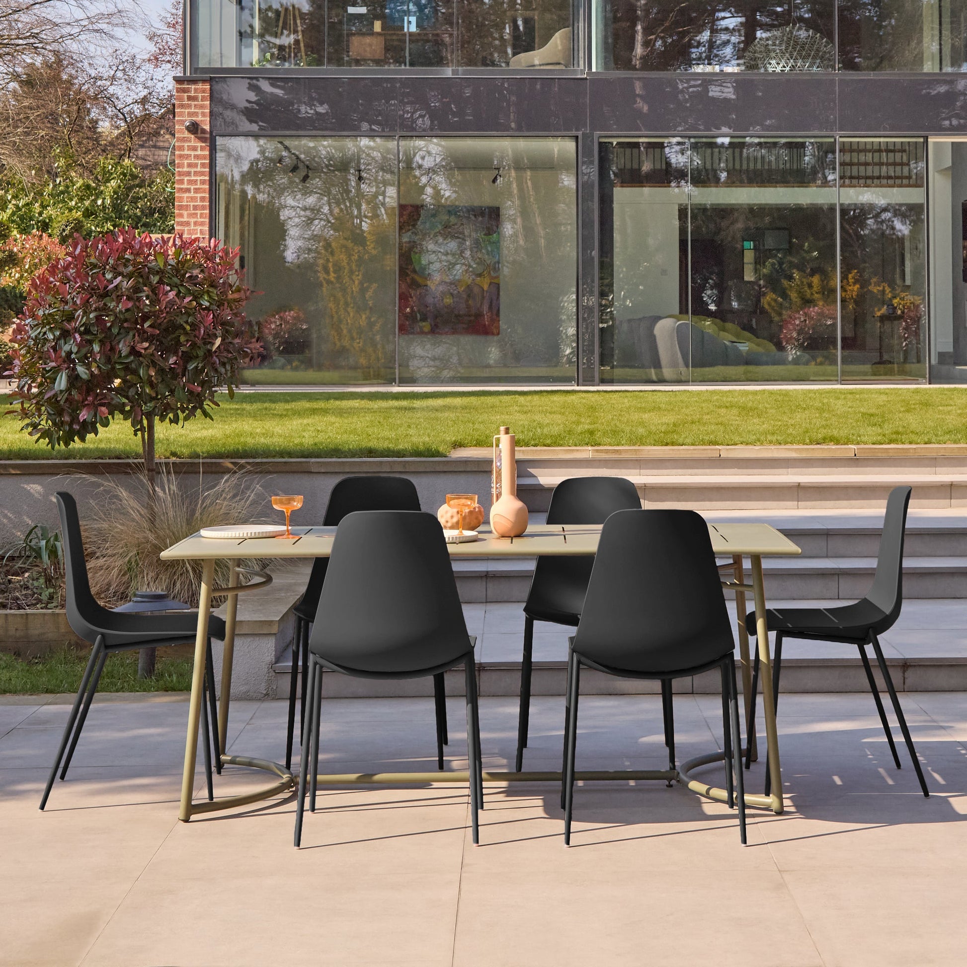 Wilder 6 Seater Metal Garden Dining Set with Wren Black Chairs - Laura James 