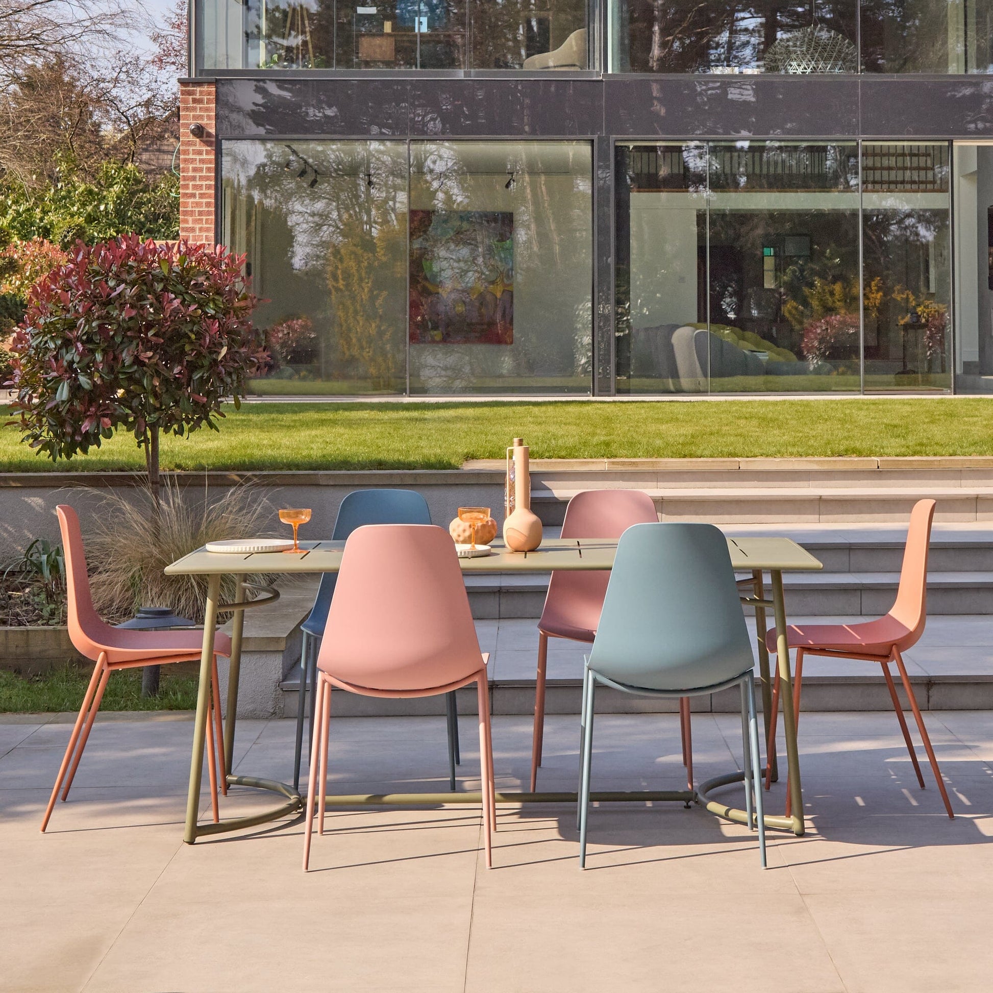 Wilder Metal 6 Seater Garden Table Set with Wren Garden Chairs - Laura James 