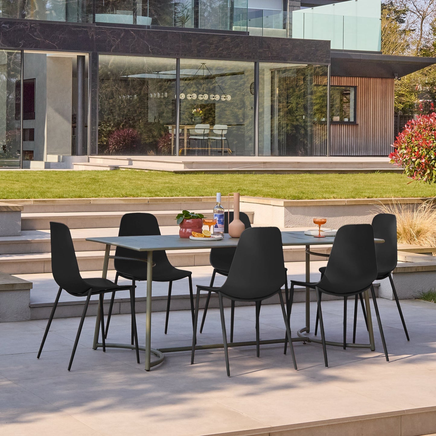 Wilder 6 Seater Metal Garden Dining Set with Wren Black Chairs - Laura James 