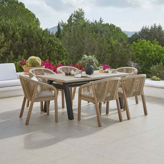 Palm 6 Seater Wooden Garden Dining Set with 6 Nala Sand Cushioned Chairs
- Laura James 