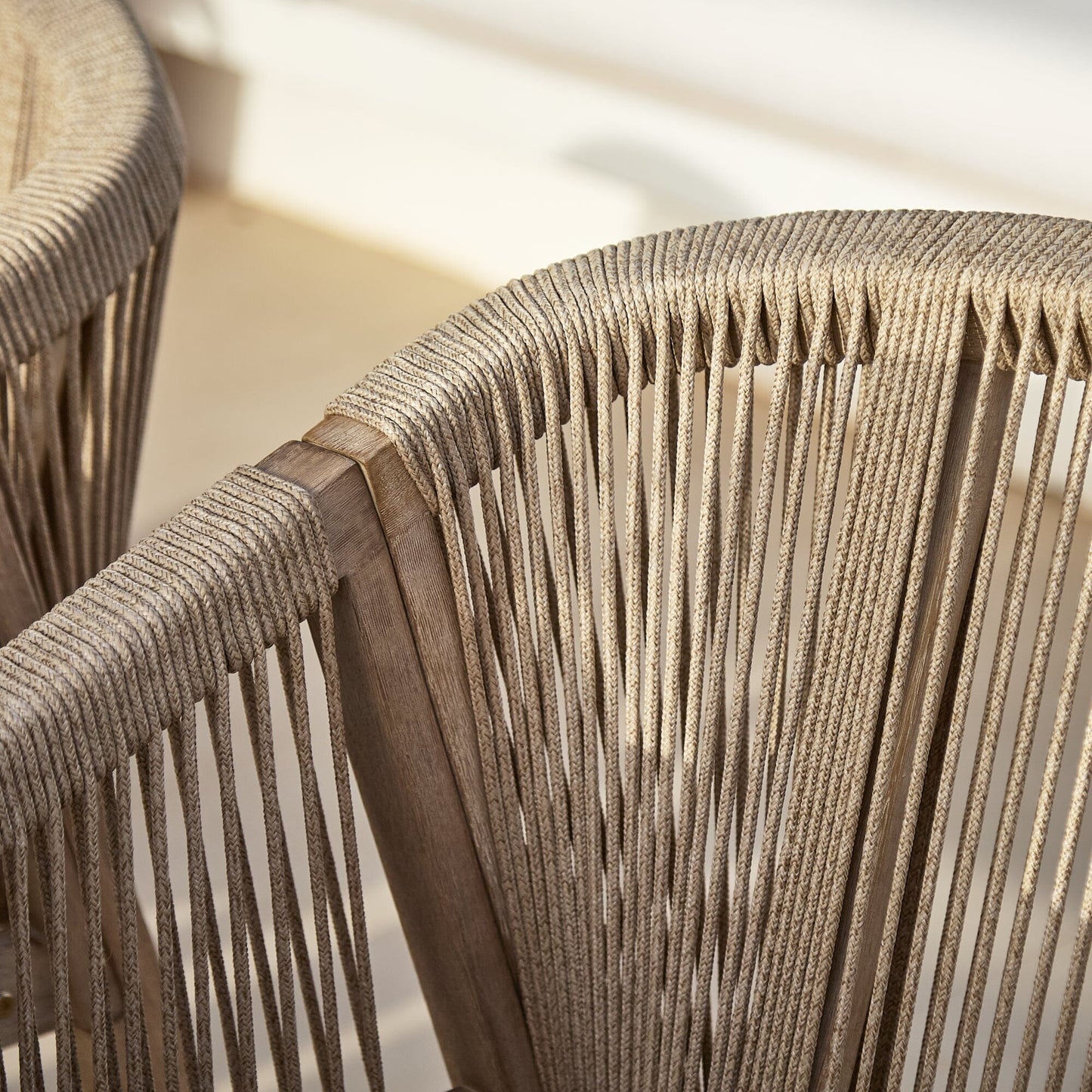 Palm 6 Seater Wooden Garden Dining Set with 4 Nala Sand Cushioned Chairs & Charlotte Bench - Laura James 