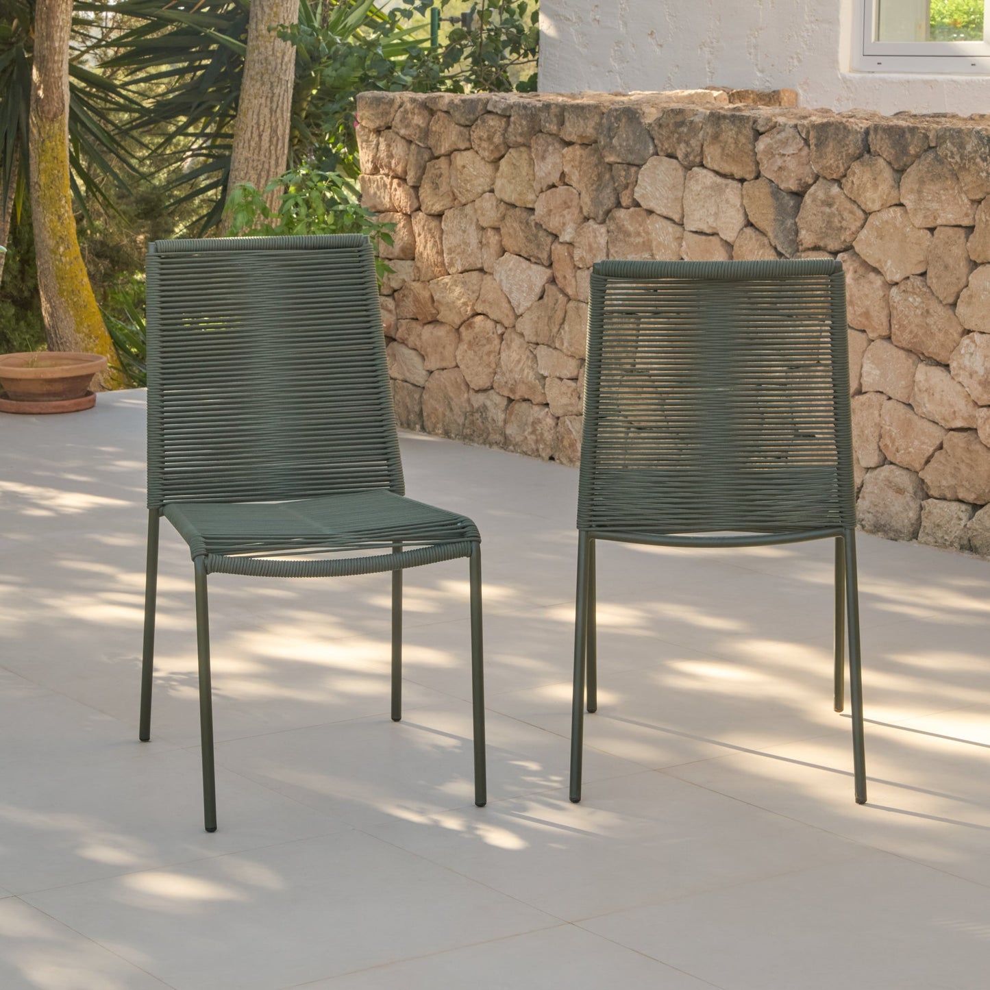 Ryder Khaki Green Rope Garden Chairs - Set of 2 - Laura James