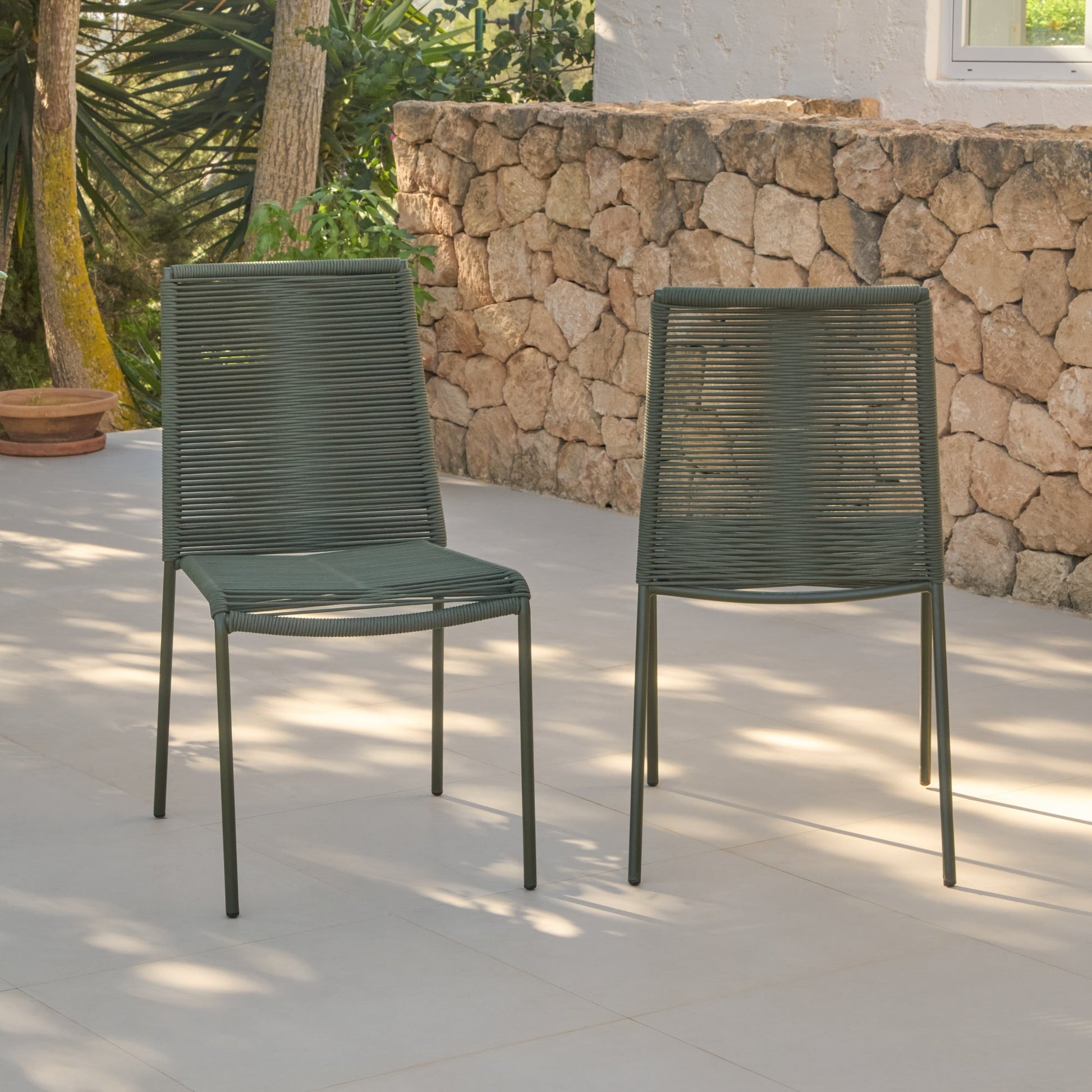 Ryder Khaki Green Rope Garden Chairs - Set of 2 - Laura James